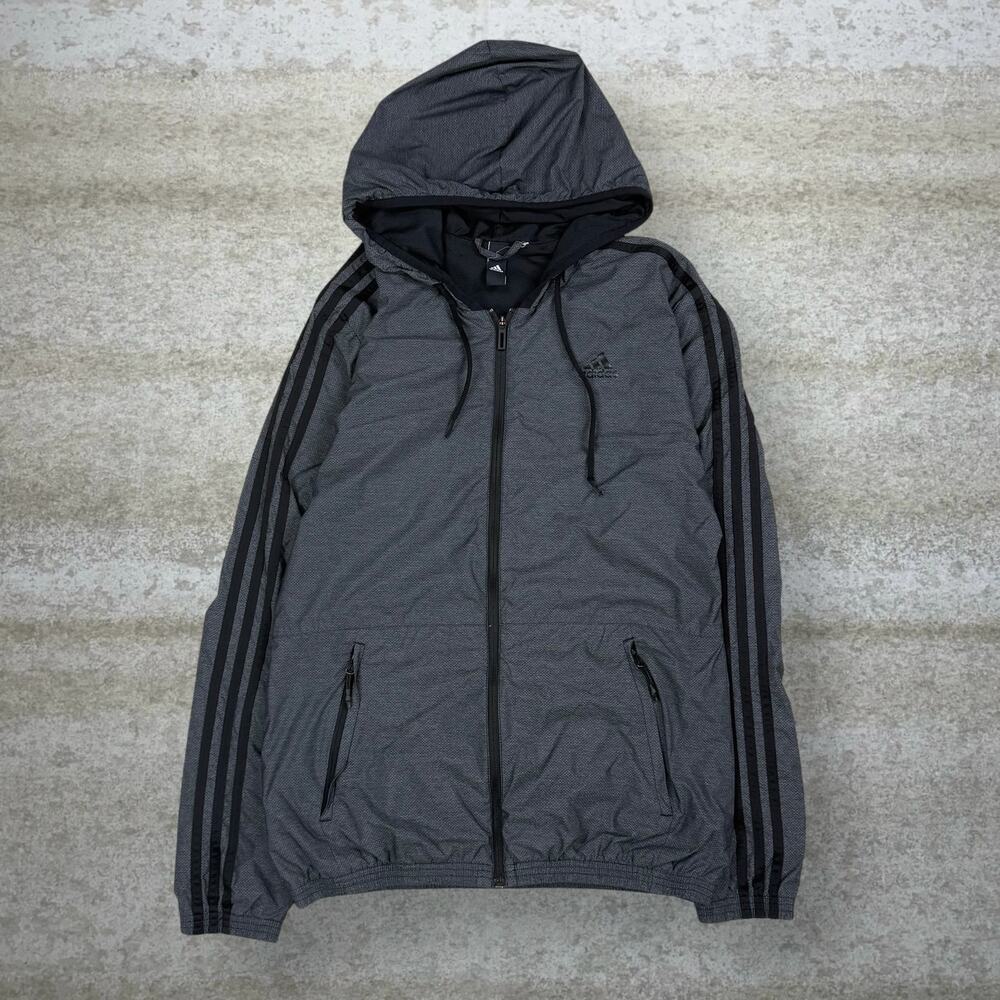 Vintage Y2K Adidas Windbreaker Jacket Mens XL Dark Grey Black Polyester Full Zip